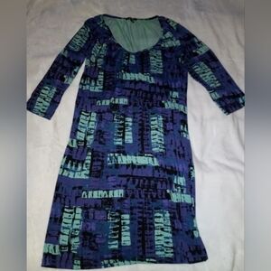 Daisy Fuentes Moda Small Midi Long Sleeve Dress. Teal, purple and black. Retro.